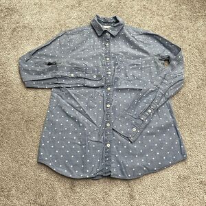 J.Crew Chambray Polka Dot Button Down Shirt Women 00 Blue Long Sleeve Casual Top